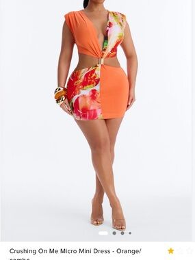 Fashion Nova Orange Floral Cutout Mini Dress